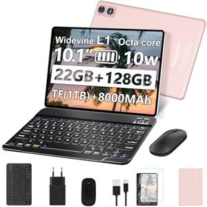 fezawio F10 Android 14 Tablet 10 Zoll 22GB RAM+128GB ROM Octa-Core Tablet 5G WiFi, mit Tastatur Maus, 8000mAh, (1TB TF) Mit HüLle -Roségold