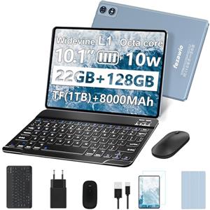 fezawio F10 Android 14 10 pollici 22 GB RAM + 128 GB ROM Octa-Core 5G WiFi, con tastiera mouse, 8000 mAh, (1TB TF) con collina