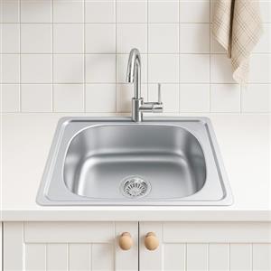 Melanstar Lavello in acciaio inox, 1 vasca con sifone e foro per rubinetto (48 * 48cm)