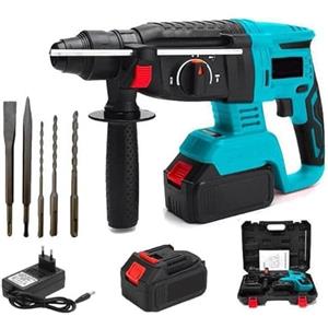 Generico Trapano Tassellatore a Batteria, con 2 Batterie da 18V, Martello Demolitore, Mandrino SDS 26mm, Martello a Percussione, Motore Senza Spazzole Brushless, 4000 RPM, Uso Domestico e Professionale