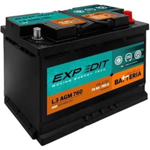 La Casa della Batteria Batteria Auto Expedit Moving Energy Tech Batteria 12v Batteria Auto 70Ah 760A Start&Stop AGM L3 VR760 DX 27.8x17.5x19 cm Senza Manutenzione Pronta all'Uso Made in Italy