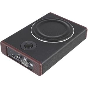 Ealtqund Subwoofer per auto da 200 W con amplificatore, basso piatto per frequenze profonde (40 - 200 Hz), montaggio sotto il sedile, 600 W Max, alloggiamento in PU/legno, cavo e adattatore