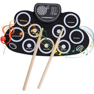 Tonysa Set di 9 Pastiglie per Batteria Elettronica, Tamburo Elettronico Integrato Nell'altoparlante, Tamburo Elettronico a Tamburo Elettronico Ricaricabile con Jack per Cuffie