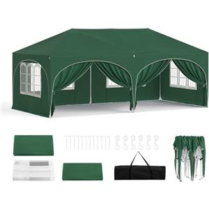 WOLTU Gazebo Pieghevole richiudibile Pop Up 3x6m Pannelli Laterali Verde | UPF 50+ UV, impermeabile, altezza regolabile, stabile, con borsa trasporto, Giardino