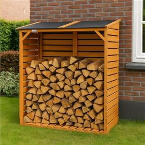 Lendo Online Legnaia in Legno Impregnato da Esterno con Tettoia - Portalegna da Giardino Coperto per Legna da Ardere - Struttura 118x59x158 cm (Marrone Miele)