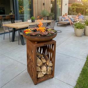 PakketPanda Plancha in Acciaio Corten - Barbecue da Esterno - Caminetto da Giardino - Ripostiglio per Legna - Aspetto Lussuoso