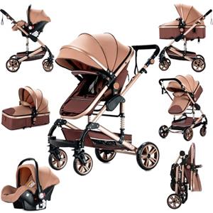 Sianldcone Passeggino 3 in 1 Trio Neonati, Tessuti di Alta Qualità Carrozzina per Neonato, Spinta Bidirezionale Passeggino Reversibile, Visione Aperta Passeggino Trolley (739 Beige)