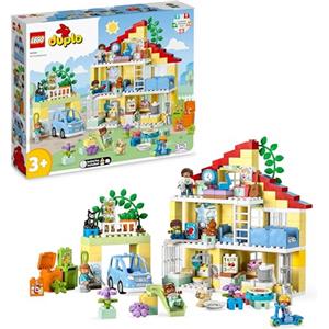 LEGO 10994 DUPLO Casetta 3 in 1, Casa delle Bambole in Mattoncini con Auto Push-and-Go, Giochi per Bambini e Bambine dai 3 Anni in su con 5 Figure, 2 Animali e Lampada Luminosa