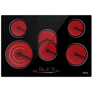IsEasy Piano Cottura in Vetroceramica 5 Fuochi, 8600W Controlli Indipendenti Avanzati di Piano Cottura Elettrico Incasso, Piastra in Ceramica, Timer, Pause, 77 cm