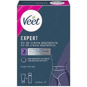 Veet Expert - Set di depilazione intima, crema depilatoria per le zone intime, con schiuma multi-benefit, 2 x 50 ml