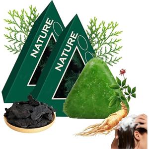 Générique Nature Triangle Shampoo Bar, Nature Seven Green Soap Shampoo, shampoo solido naturale a base di erbe, cura detergente e nutriente delicato per capelli dall'aspetto sano (2 pezzi)