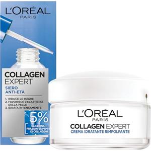 L'Oreal Paris L'Oréal Paris Collagen Expert Crema Viso Idratante Rimpolpante 50ml + Siero Anti-Età 30ml Set Tripla Azione Riduce le Rughe Favorisce Elasticità Idrata Intensamente con Peptidi di Collagene - Set da 2