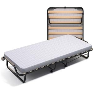Cortassa Soluko | Letto Brandina Pieghevole a Doghe Con Materasso Polyuretano e Copertura Salvapolvere Inclusa, Struttura Resistente e 4 Ruote Girevoli, 100% Made In Italy 90x200 XL Comfort