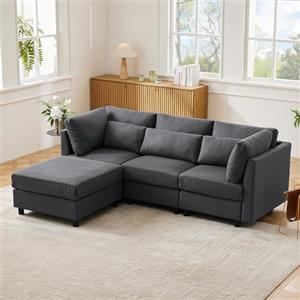 Rvjiahe Divano a 3 Posti, mobili imbottiti, Divano a tre posti, divani da salotto, divani angolari con poggiapiedi, divano angolare a L (Grigio, 3 Seat (220 * 83 * 81cm))
