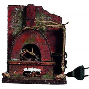 Aurora Store Forno in Mattoni con Luce Rossa tremolante Effetto Fuoco Roccia Rossa Presepe Napoletano Artigianale - 14 x 10 x h.17cm