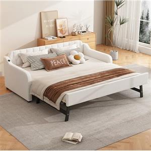 Trdlpyn Divano Letto Estraibile 90/180 x 200 cm, Letto per Ospiti con Rete a Doghe e Porta USB, Letto Matrimoniale Divano Letto 3 Posti (Materasso non Incluso)