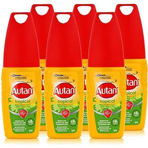 Autan Tropical Spray antizanzare, 100 ml, protegge dalle zanzare anche in caso di elevata umidità e sudorazione fino a 8 ore (Confezione da 6)