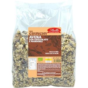 STELLA EVOLUZIONE ALIMENTARE Stella Foods - Granola Crunchy Muesli Bio Avena Mandorle e Cioccolato 1,5kg - Granola Croccante Biologica Ricca di Fibre, Senza Olio di Palma - Cereali Colazione Scorta Famiglia - Formato Convenienza