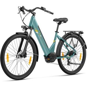 Touroll Bicicletta elettrica Urbano 3,con freno a disco idraulico, Motore Centrale 70 NM, Batteria Rimovibile 13Ah, Autonomia di 120km, bicicletta elettrica uom (-blu-verde)