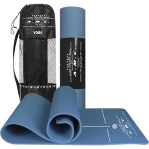 A.M.C. Tappetino Yoga in TPE Ecologioco con Doppio Strato Antiscivolo Alta Densità Materassino Tappeto Allenamento Fitness Aerobica Palestra Ginnastica Dimensione 180 x 61 cm con Custodia