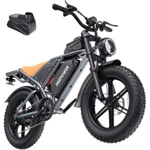 DEEPOWER QS7 Bicicletta Elettrica Per Adulti, 20×4.0 Pneumatici Fat E-Bike Con 48V 20/35/60Ah Batteria Rimovibile, 25 KM/H, 160-250KM Autonomia, 7 Marce, Sospensione Idraulica Completa (Grigio Classico-20Ah)