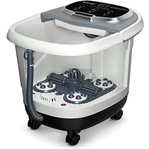 COSTWAY Idromassaggio per Piedi, Pediluvio Massaggiatore Plantare Massaggio Shiatsu, con Funzione Calore Timer e Rulli Luce a Infrarossi, 15L Idromassaggiatore (Grigio)