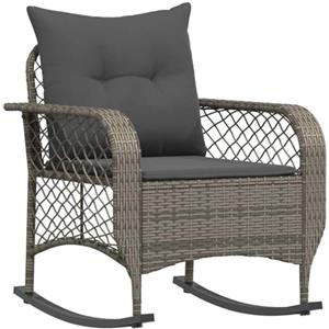 vidaXL Sedia a dondolo da giardino con cuscino, grigio polyrattan, sedia da giardino, sedia a dondolo da esterno, poltrona a dondolo