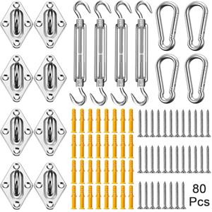 Duerer Kit fissaggio per tenda a vela ombreggiante 80 pezzi, 304 Acciaio Inox Installazione Accessori hardware per Vela Parasole da giardino Triangolare e Rettangolare, con 4x M6 Tenditore