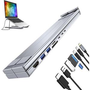Generico Sostegno Laptop con Docking Station - Supporto Raffreddamento PC con Altezza Regolabile,Adattatore Ergonomico 8 in 1 con Ricarica Rapida per Computer Casa Ufficio Studio