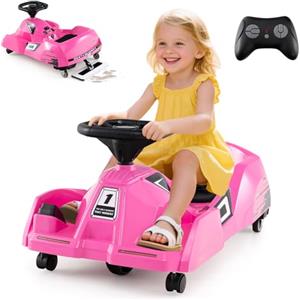 COSTWAY Go Kart Elettrico per Bambini, 12V Macchina Elettrica con Telecomando 3 Velocità Clacson Musica, 2-4 km/h, Regalo per Bambini 2-5 Anni (Rosa)