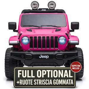 TOYSCAR Macchina Elettrica Per Bambini Jeep Wrangler Rubicon Full Optional CON TAPPETINI Auto Elettrica Per Bambini Telecomandata 2 posti Sedile In Pelle Porte Apribili Doppio Motore Elettrico 12V TOYSCAR