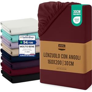 Utopia Bedding Lenzuolo con Angoli, Una Piazza - 160x200x30 cm - Borgogna - Microfibra di Poliestere Spazzolato - Lenzuolo Sotto con Angoli Elasticizzato