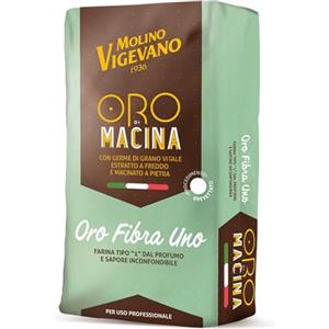 Lo Conte Molino Vigevano Oro Fibra Uno Farina Tipo 1 con Germe di Grano Vitale W300, Farina Integrale per Pane, Pizza e Pinsa Romana, Professionale per Pizza Napoletana, Confezione 10 kg