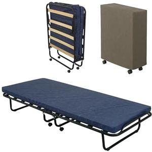 SEDIAOFFICE - Brandina Pieghevole con Materasso Singolo 80x200 con Materasso Alto 7cm e Rete a Doghe in Betulla, Letto Singolo Pieghevole, Struttura in Acciaio, Fabbricata Interamente in Italia (Blu)