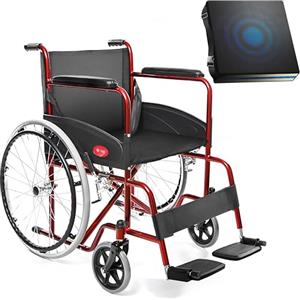 AIESI® Sedia a Rotelle pieghevole leggera per disabili ed anziani AGILA BASIC, Cuscino antidecubito in gel, Braccioli e poggiapiedi fissi, Cintura di sicurezza, Garanzia Italia 24 mesi