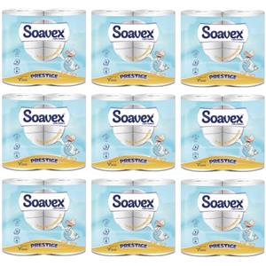 Generic SOAVEX Rotoli maxi Carta igienica soavex GOLD o PRESTIGE extra 3 veli 350 strappi pura cellulosa a rotolo finitura decorata (36 rotoli PRESTIGE)