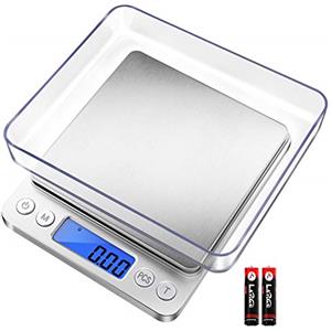 Fuzion Bilancia digitale per gioielli, precisione 01 grammi, 500 g | Piccola bilancia da cucina con 2 vassoi per erbe, polveri, caffè, oro, monete, peso grammo e oncia