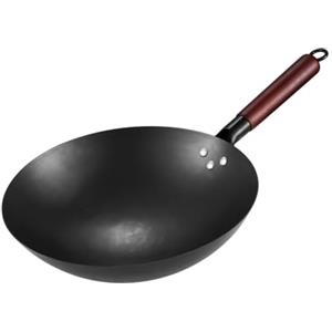 Yhenlovtt Padella wok in ghisa, 30 cm, 32 cm, 34 cm, 36 cm, non rivestita, resistente, per cottura a gas o elettrico, uso domestico e cucina (32 cm)