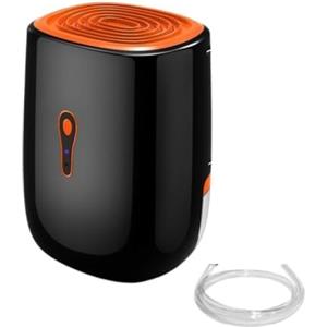 WildOath Deumidificatore portatile con tubo di scarico, nero e arancione, spegnimento automatico, sistema di purificazione 3 in 1 per stagione delle piogge, drenaggio continuo