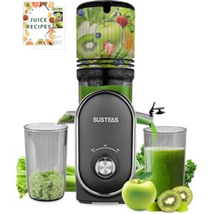 SUSTEAS Spremiagrumi a freddo, scivolo di alimentazione da 13,5 cm (capacità 1417,5 ml), estrattore di succo a masticazione lenta da 300 Watt per frutta e verdura intera, alimentazione automatica