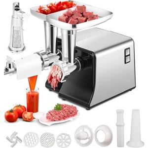 Generic Tritacarne elettrico per salsa di pomodoro, multifunzione, con tubi per riempire salsicce, kit e 3 piatti da taglio per una facile preparazione degli alimenti