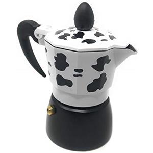 vetrine inrete Vetrineinrete® Caffettiera effetto mucca moka 1 2 3 o 6 tazze macchina del caffè in alluminio per espresso idea regalo 61032 (3 tazze)