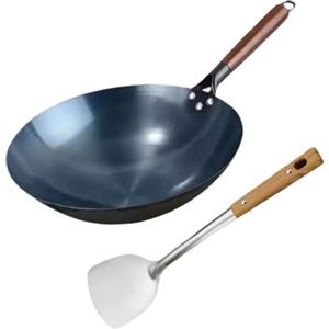 Pitycbo Ferro Forgiato Manuale con Manico in Legno per Cucinare, 36 Cm