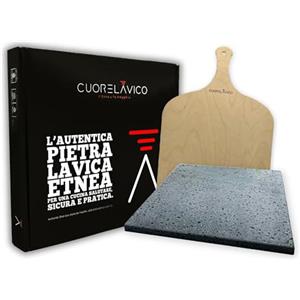 CUORE LAVICO Piastra Refrattaria in Pietra Lavica Etnea 30x30x1,5 cm - Leggera, Resistente, Utilizzabile in Forno, Gas o Barbecue - Ideale per Pizza e Pane (SET PIZZA)