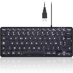 perixx PERIBOARD-332 Mini tastiera retroilluminata cablata USB - Design Slim - con tasti stampati in grassetto e grande - Illuminazione LED bianco - AZERTY francese