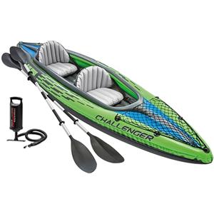 Intex 68306NP - Canoa Gonfiabile Challenger K2, 2 posti, con Accessori, PVC, Multicolore, 351x76x38 cm