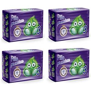 Totò Piccinni PILLO Premium Midi, Taglia 3 (4-9 Kg), 4 Pacchi da 52 (208 Pannolini Bimbo)