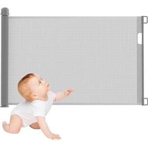Froadp PVC Cancelletto di Sicurezza Estensibile, Tenda a Rullo per Scale, Barriera di Sicurezza Mobile, Cancello Retrattile Protezione per Bambini e Animali (0-150 cm, Grigio)