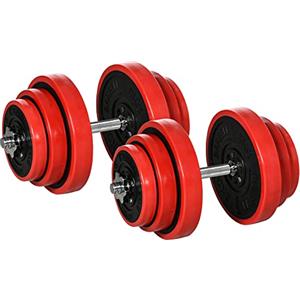 HOMCOM Set Manubri Palestra Regolabili con Pesi 40kg 45x26x26 cm Rossa
