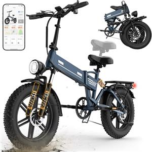 EGGKING Bicicletta Elettrica a Pedalata Assistita 20 x 4.0 Fat Tire, Doppia Sospensione, 7 Velocità, Batteria Rimovibile 48V, Display LCD
